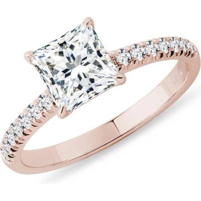 Klenota Prsteň s LG diamantom princess a briliantmi v ružovom zlate R0873754