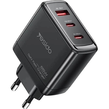 YESIDO Захранване за ел. мрежа за лаптопи, смартфони и таблети с USB-A и 2xUSB-C изходи с технология за бързо зареждане - Yesido YC144C GaN Fast Wall Charger 65W (черен) (YC144C (KF2354333))