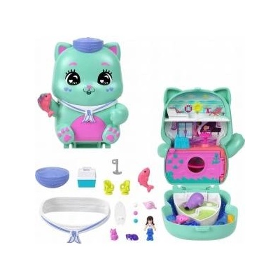 Mattel Polly Pocket Koci rejs Zestaw kompaktowy: 1 mikro lalka, 2 figurki kotków i akcesoria JCR37 MATTEL