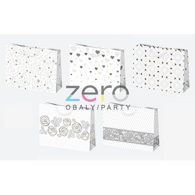 Taška papírová dárková 38x29x10 cm (lak) - bílá s glitry (mix)