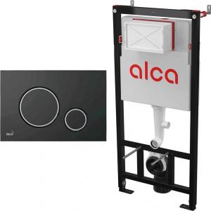 Alcadrain Комплект тоалетно казанче с вградена рамка Alca AM101/1120 и бутон M778, матово черно - лъскав хром (AM101/1120+M778)