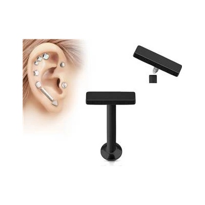 Šperky4U černý piercing do brady labreta obdélník LB1030K-1206