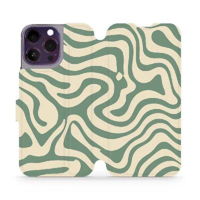 Flipové pouzdro Mobiwear - Apple iPhone 14 Pro Max - VA57S Zelené a béžové zkrouceniny (Knížkové flip pouzdro, obal, kryt na mobil Apple iPhone 14 Pro Max - VA57S Zelené a béžové zkrouceniny, materiál