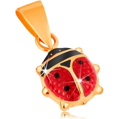 Šperky Eshop Přívěsek ze žlutého zlata vypouklá glazovaná červenočerná beruška S2GG167.05