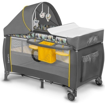 Lionelo - Детско креватче за пътуване SVEN PLUS сив/жълти (LN0144)