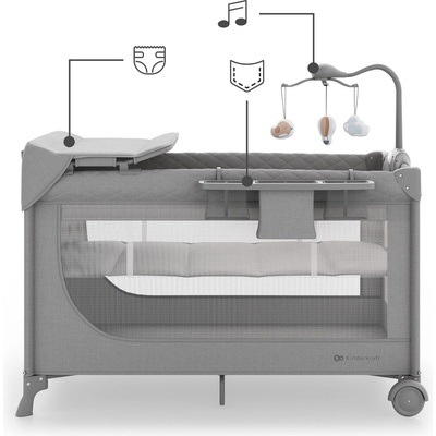 KinderKraft LEODY UP сгъваема бебешка кошара с аксесоари GREY (KCLEODUPGRY00AC)