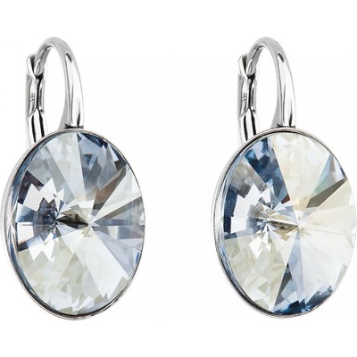 Swarovski Elements Oval Rivoli stříbrné náušnice visací modré oválky 31275.5 Blue Shade modrá křišťálová světlá šedo-béžová