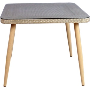 Bogdan Furniture Am Градинска маса BM-390 , стъклен плот, квадратна 90/90, бежов pvc ратан