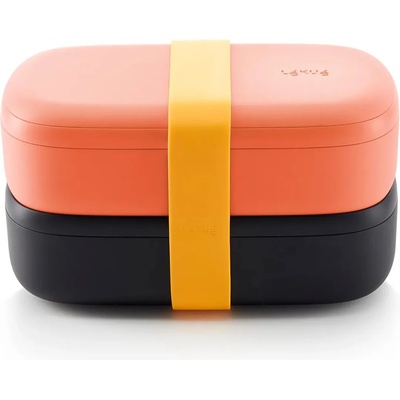 Lékué Кутия за обяд TO GO 2 x 500 мл, двойна, коралова/черна, Lékué (LKE0301030R06M017)