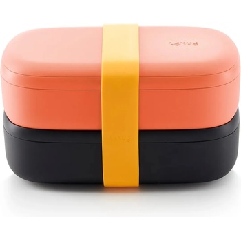 Lékué Кутия за обяд TO GO 2 x 500 мл, двойна, коралова/черна, Lékué (LKE0301030R06M017)