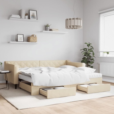 vidaXL Válenda s přistýlkou a zásuvkami krémová textil