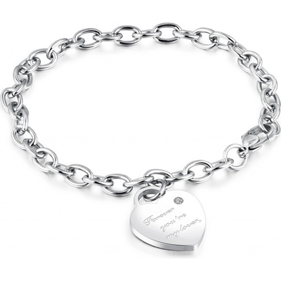 Šperky eshop Ocelový náramek stříbrné barvy srdcovitý zámek nápis Forever you´re my lover zirkon S67.08