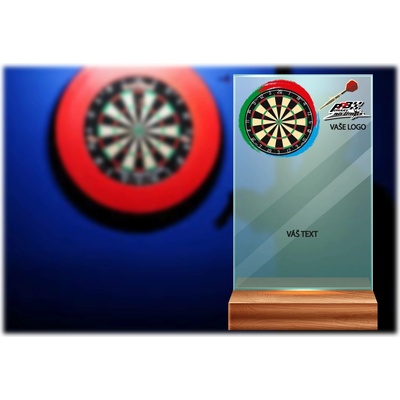 Skleněná trofej na dřevěném podstavci Šipky 17 cm