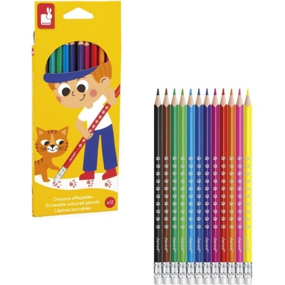 Janod Colorino detské pastelky s gumou 12 farieb odolné J07414