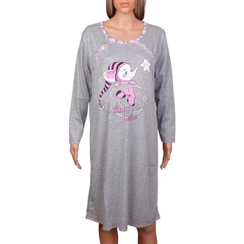 Сива нощница за кърмене със слонче и виолетов кант