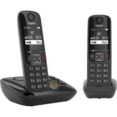 Gigaset AS690A Duo - 2 cordless DECT telephones with answering machine - high-contrast display - adjustable sound profiles - hands-free function - call protection, black [German version]