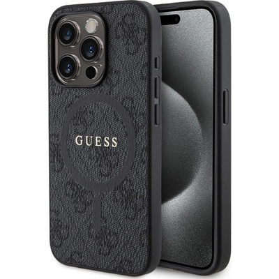 Guess PU Leather 4G Colored Ring MagSafe iPhone 15 Pro černé