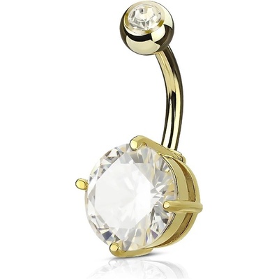 Šperky4U zlacený piercing do pupíku čirý kámen WP01029-GDC