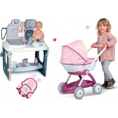 Smoby Set zdravotnický pult pro lékaře Baby Care Center s hlubokým kočárkem Baby Nurse a klokankou