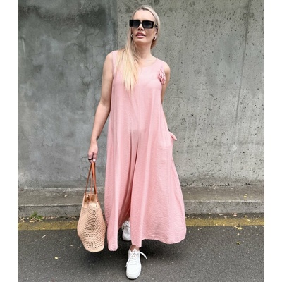 Vzdušný overal s broží Belle rose starorůžový