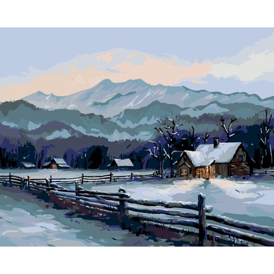 ZUTY DOMY V ZIME A HORY Rámovanie bez rámu a bez vypnutia plátna Rozmer 80 x 100 cm