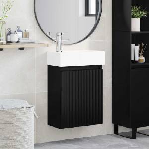 vidaXL Мивка за баня със смесител Черно 45, 5 x 22, 5 x 84 см (889442)