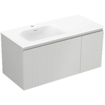 Mexen Rivel шкаф за баня 100 см с мивка Vela лява, 1S, 1D, рифлен, сив мат/бял мат (91A23-10047-3-BBFF62-W23L01)