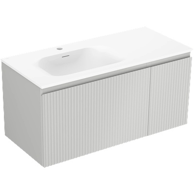 Mexen Rivel шкаф за баня 100 см с мивка Vela лява, 1S, 1D, рифлен, сив мат/бял мат (91A23-10047-3-BBFF62-W23L01)