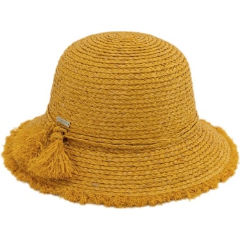 Seeberger dámský letní klobouček Cloche s malou krempou a s třásněmi Cloche raffia žlutý