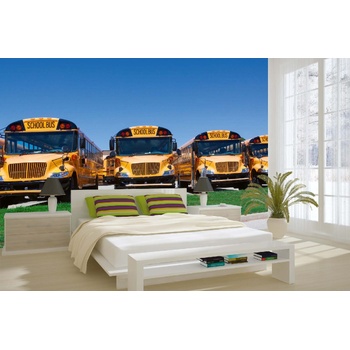 DIMEX ART s. r. o Самозалепваща се флизелинова фототапета редица училищни автобуси 375 x 250 см