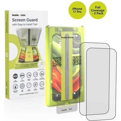 Mobile Origin 2 броя калени стъклени защитни покрития за дисплея на iPhone 17 Pro - Mobile Origin Screen Guard Full Cover Tempered Glass With Applicator 2 Pack (черен-прозрачен) (SGA-F-i17Pro-2pk)