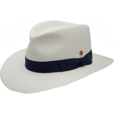 Mayser Colmar luxusní panamský klobouk Fedora bělená s modročernou stuhou