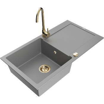 Mexen Leo гранитна мивка с 1 отделение и сушилня и кухненски кран Telma, сива - 6501-71-670200-50 (6501-71-670200-50)