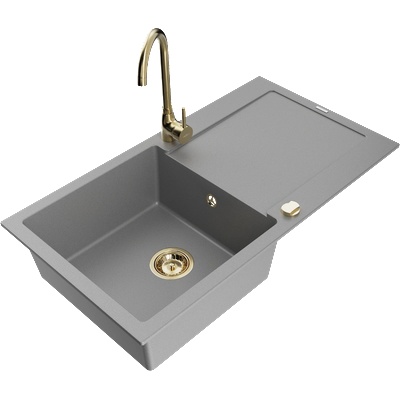 Mexen Leo гранитна мивка с 1 отделение и сушилня и кухненски кран Telma, сива - 6501-71-670200-50 (6501-71-670200-50)