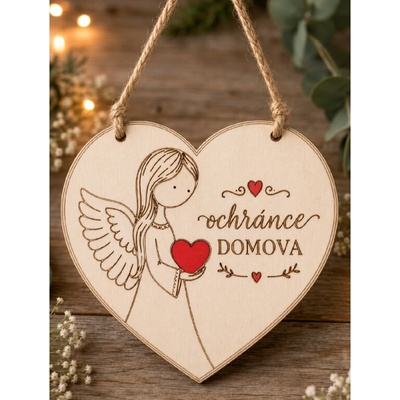 Dekorace z Řečice Závěsné srdce Anděl ochránce domova 15cm