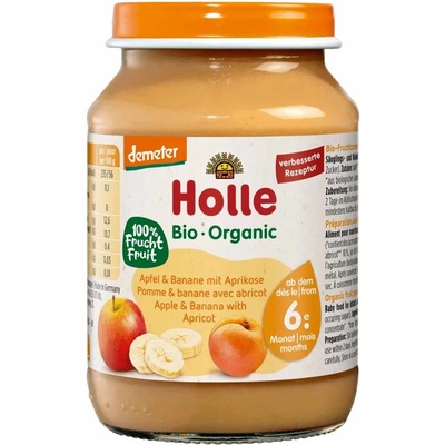 Holle Био плодово пюре Holle - Ябълки, банан и кайсии, 190 g (BB210497)