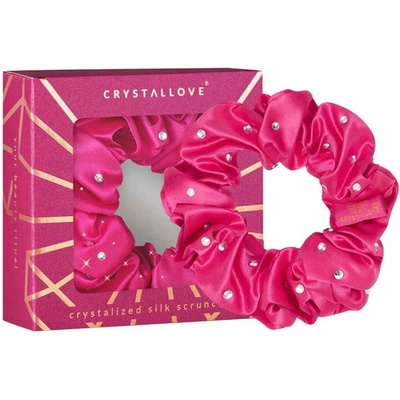 CRYSTALLOVE Hedvábná gumička do vlasů s krystalky - sytě růžová (hot pink)