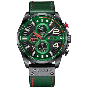 Curren Мъжки часовник Curren Jarar, Хронограф, Кожена каишка , Черен / Зелен (CURREN-8393-GREEN)