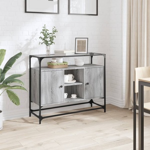 vidaXL Бюфет със стъклен плот, сив сонома, 98x35x81см, инженерно дърво (846072)