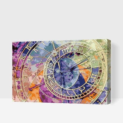 Painting Queens Barevný orloj 40 x 60 cm vypnuté plátno na rám PBN/ASTRONOMICALCLOCK/40 x 60/W