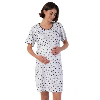 Image 1 of Нощница за кърмачки в светлосиво с тъмносини сърчица