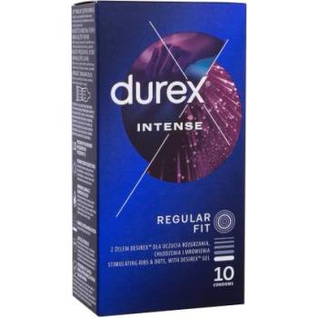 Durex Intense 10 бр оребрени презервативи със стимулиращи релефни точки и гел desirex