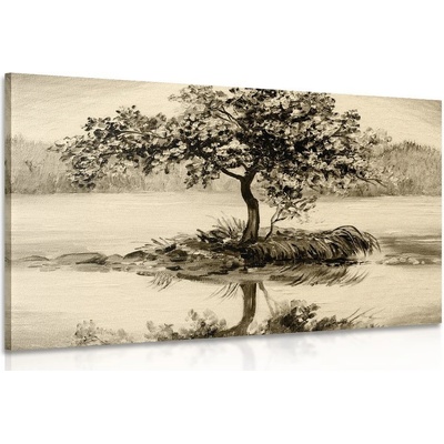 Obraz orientální třešeň v sépiovém provedení - 60x40