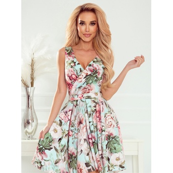 Numoco Рокля с по-дълъг гръб, деколте и колан - розови цветя Numoco MAYA numoco | Rozov | ЖЕНИ | S