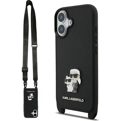 Karl Lagerfeld Saffiano Crossbody Popruh Metal Karl and Choupette Zadný Kryt pre iPhone 17 Black