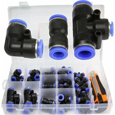 Rýchlospojka pneumatická, nasúvacia pre PA, PU, PE hadice 4-12mm sada 52ks MAR-POL