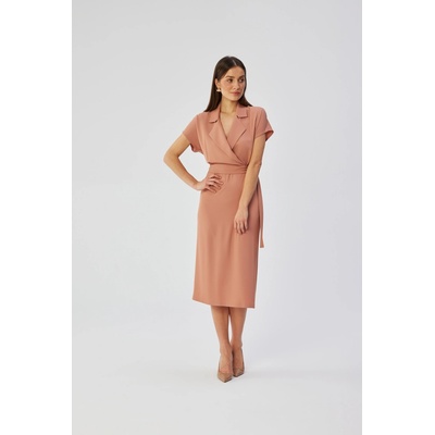 Stylove S363 midi šaty s golierom ružové