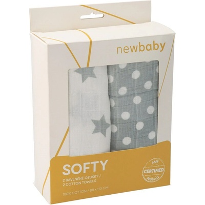 New baby Látková tetra osuška Softy 90 x 110 cm sivo-biela 2 ks