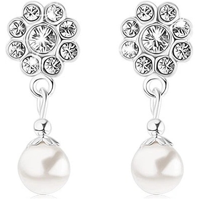 Šperky eshop puzetové náušnice stříbro kvítek z krystalů Swarovski bílá perlička I25.04