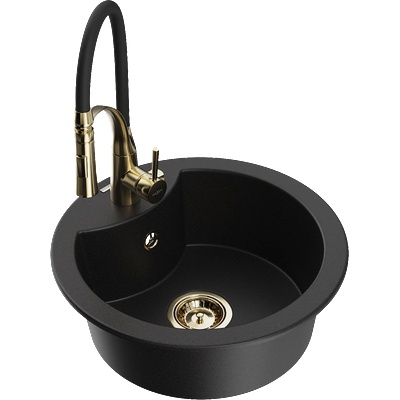 Mexen Diego гранитна кухненска мивка с 1 отделение и кухненски смесител Aster, черен - 6512-77-73450-57-G (6512-77-73450-57-G)